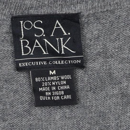 Jos A Bank Men Grey M Lambswool Argyle V-Neck Pullover Jumper