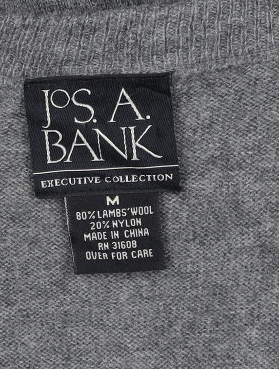 Jos A Bank Men Grey M Lambswool Argyle V-Neck Pullover Jumper