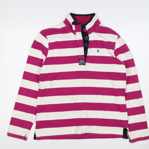 Joules Women’s Pink White Striped UK 14 Henley Button Sweatshirt