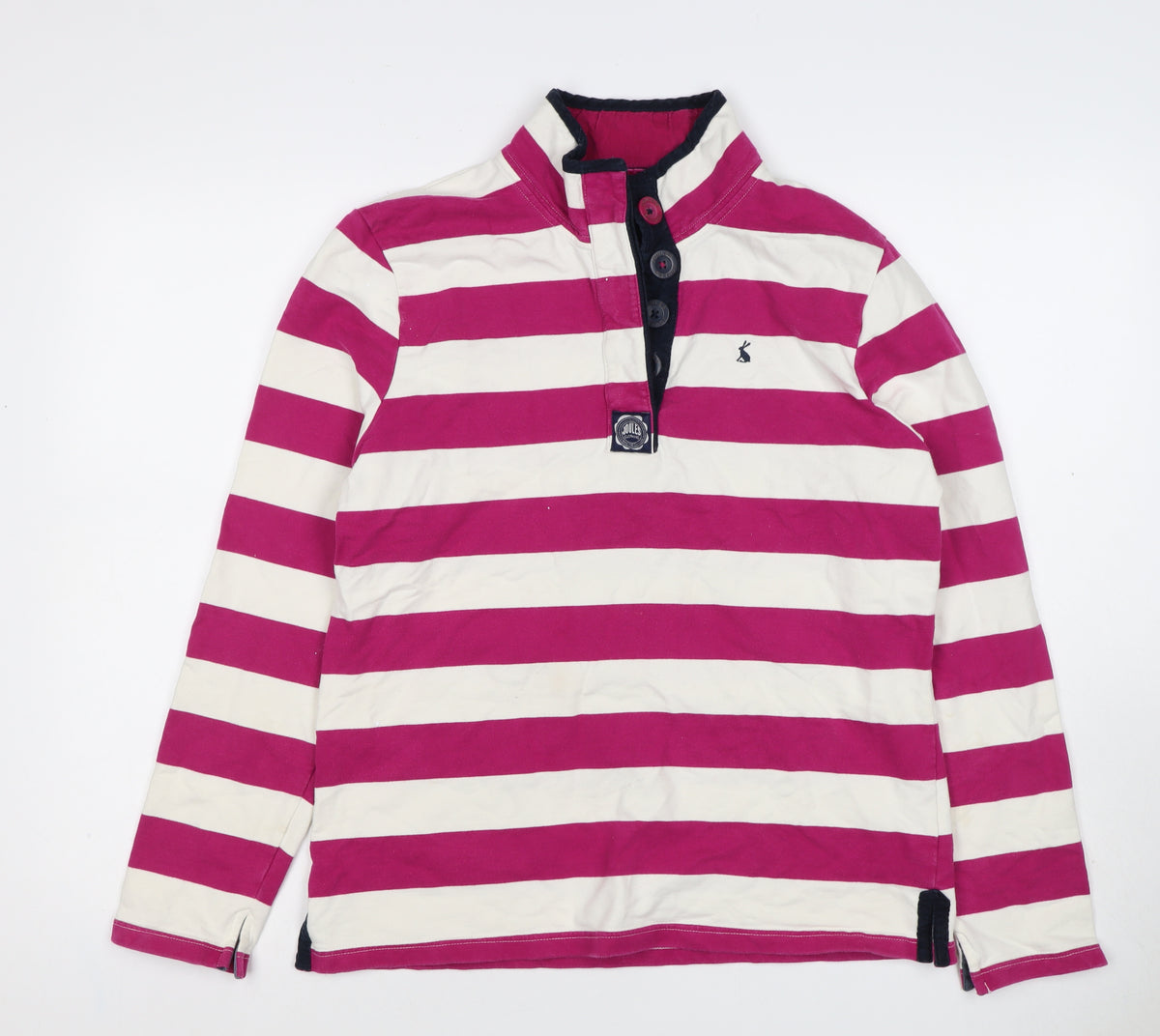 Joules Women’s Pink White Striped UK 14 Henley Button Sweatshirt