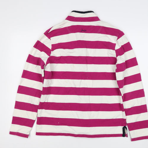 Joules Women’s Pink White Striped UK 14 Henley Button Sweatshirt