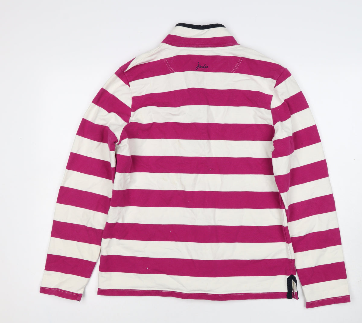 Joules Women’s Pink White Striped UK 14 Henley Button Sweatshirt