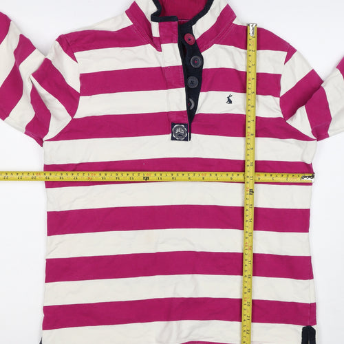 Joules Women’s Pink White Striped UK 14 Henley Button Sweatshirt