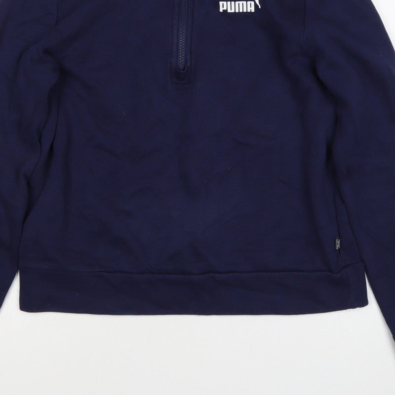 Puma Women’s Blue S 1/4 Zip Logo Sweatshirt High Neck