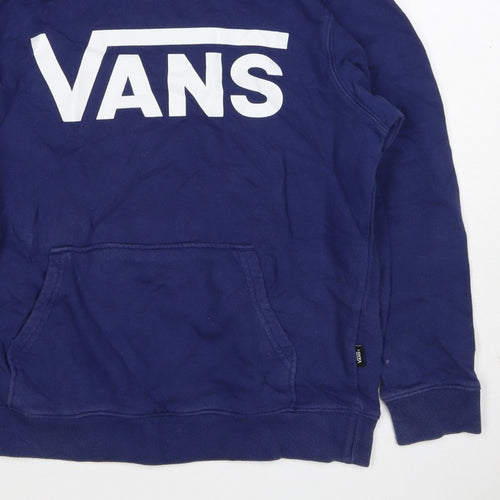 Vans Boys Blue Medium Pullover Hoodie Logo Print Cotton Hooded