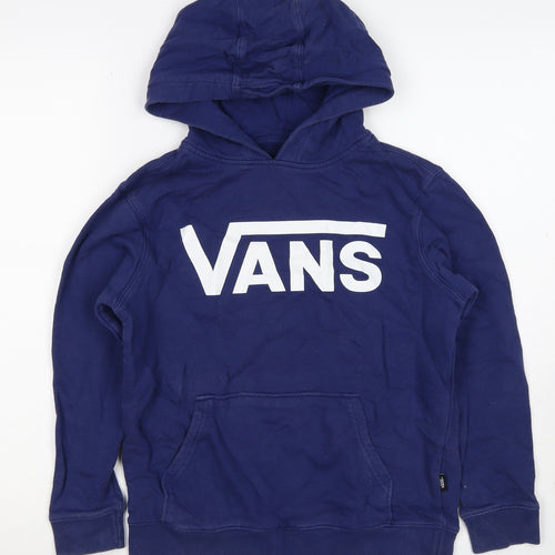 Vans Boys Blue Medium Pullover Hoodie Logo Print Cotton Hooded