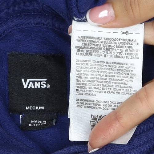 Vans Boys Blue Medium Pullover Hoodie Logo Print Cotton Hooded