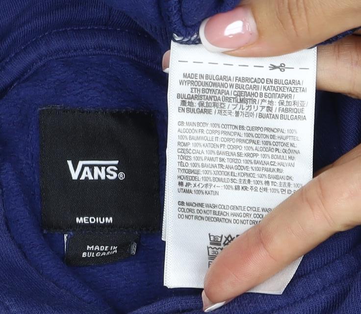 Vans Boys Blue Medium Pullover Hoodie Logo Print Cotton Hooded