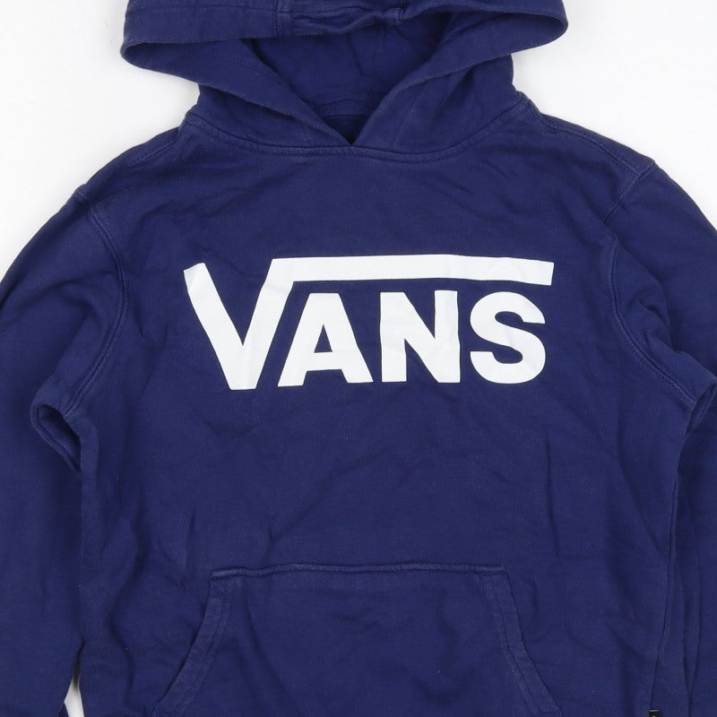 Vans Boys Blue Medium Pullover Hoodie Logo Print Cotton Hooded