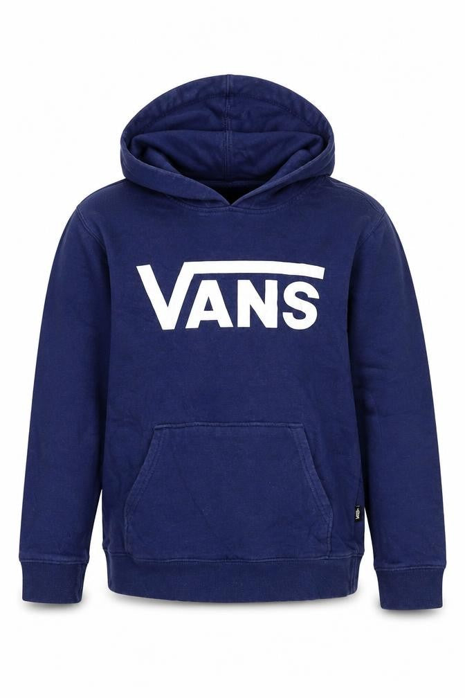 Vans Boys Blue Medium Pullover Hoodie Logo Print Cotton Hooded