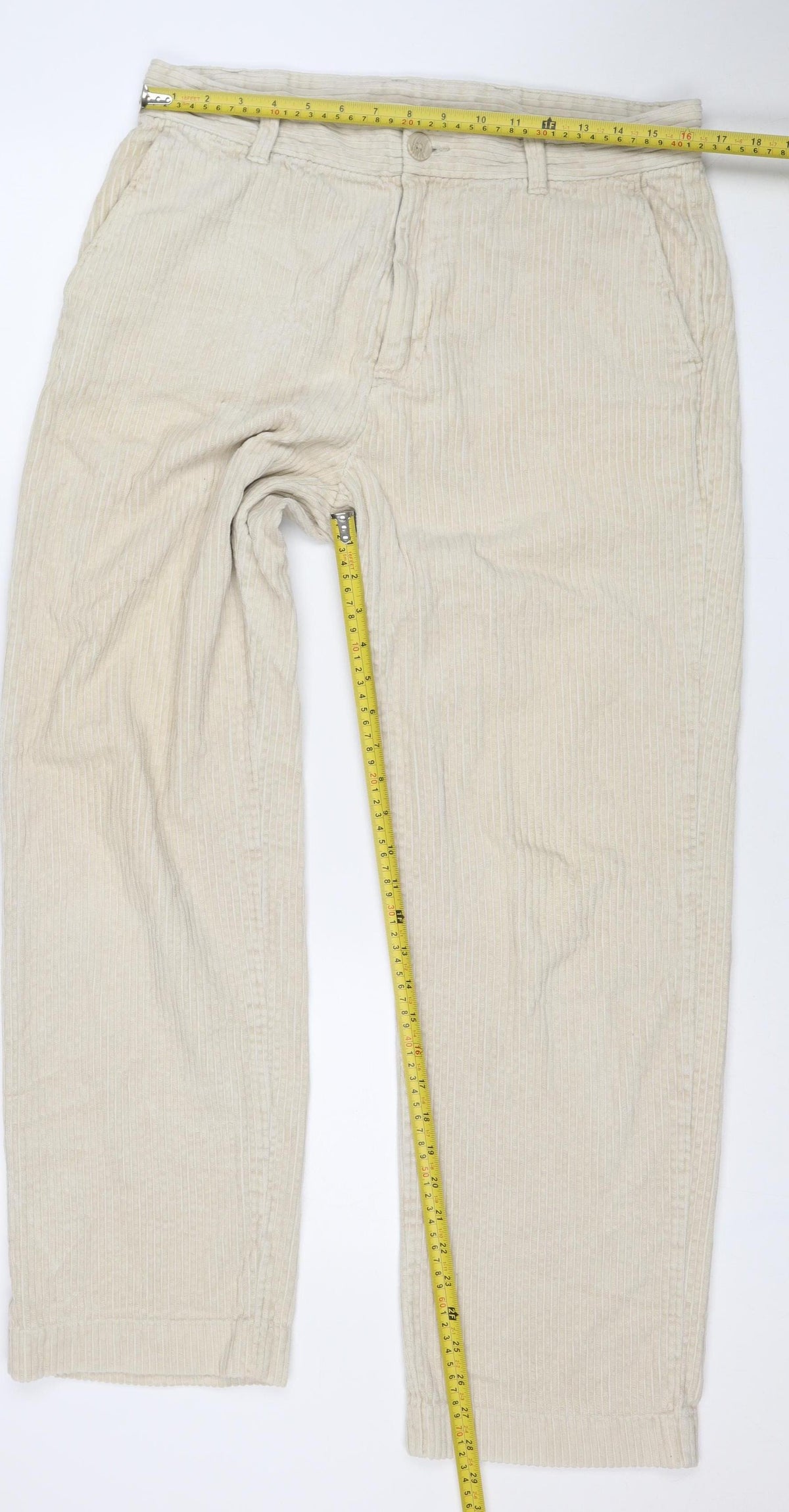 Weekday Women’s Ivory Corduroy Trousers UK 22 Straight Leg Cotton