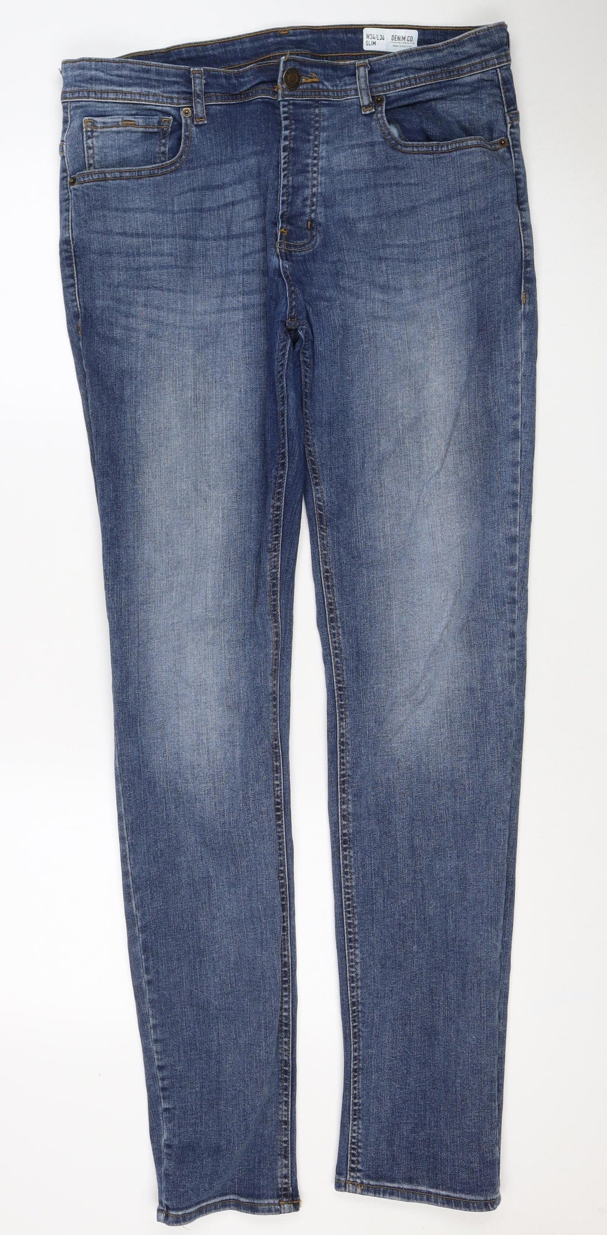Back view of Denim Co. Men’s Blue W34 L34 Slim Straight Stretch Jeans