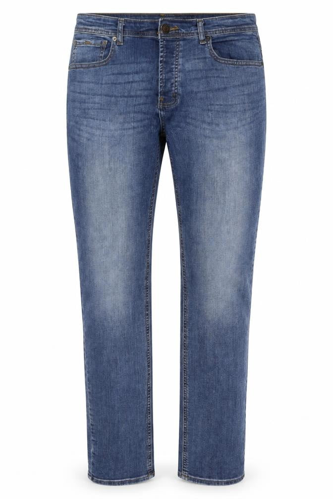 Front view of Denim Co. Men’s Blue W34 L34 Slim Straight Stretch Jeans