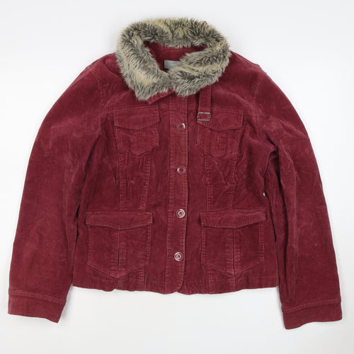 Wallis Women’s Red UK 14 Basic Corduroy Faux Fur Collar Jacket