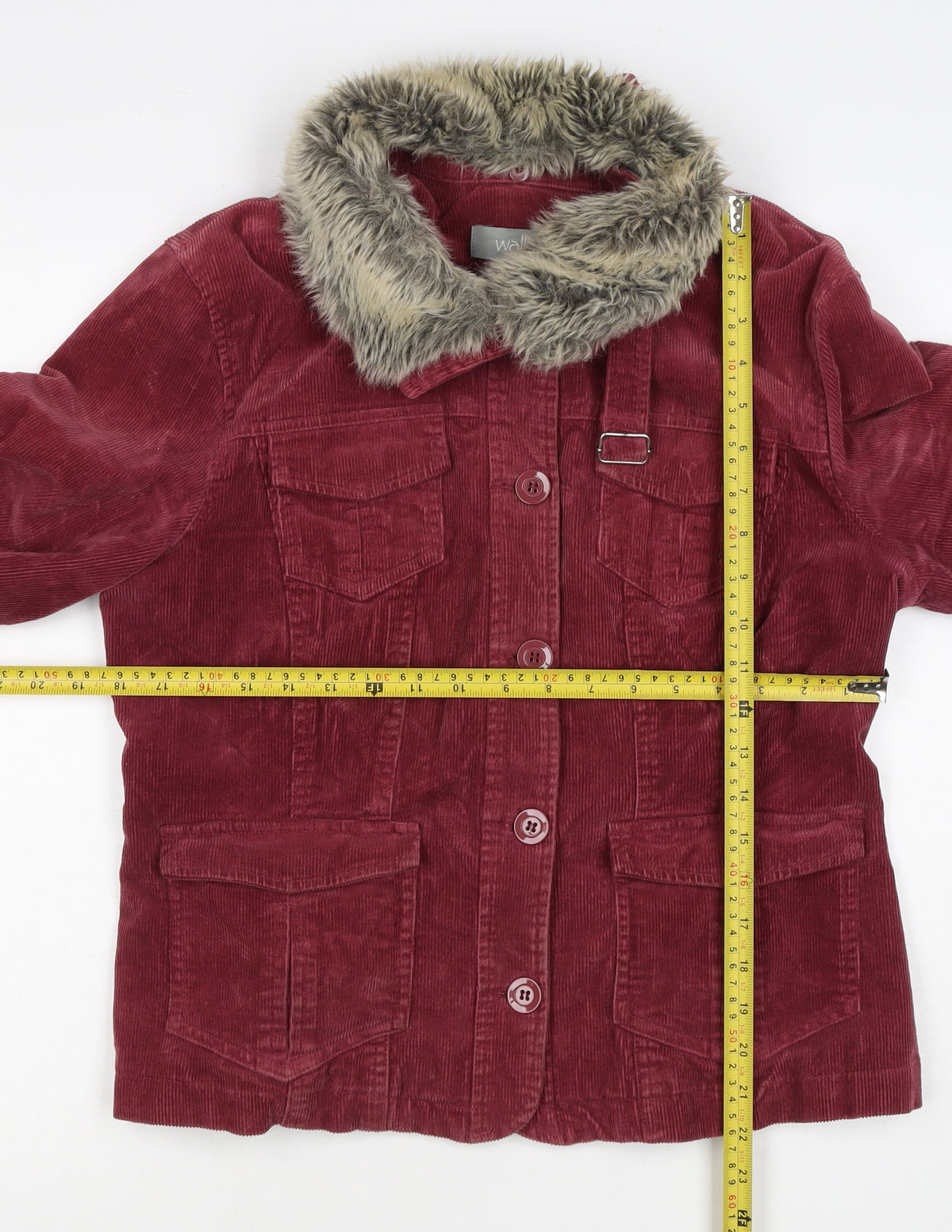 Wallis Women’s Red UK 14 Basic Corduroy Faux Fur Collar Jacket