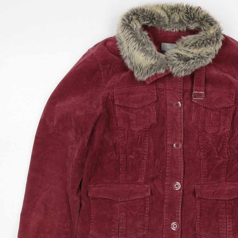 Wallis Women’s Red UK 14 Basic Corduroy Faux Fur Collar Jacket