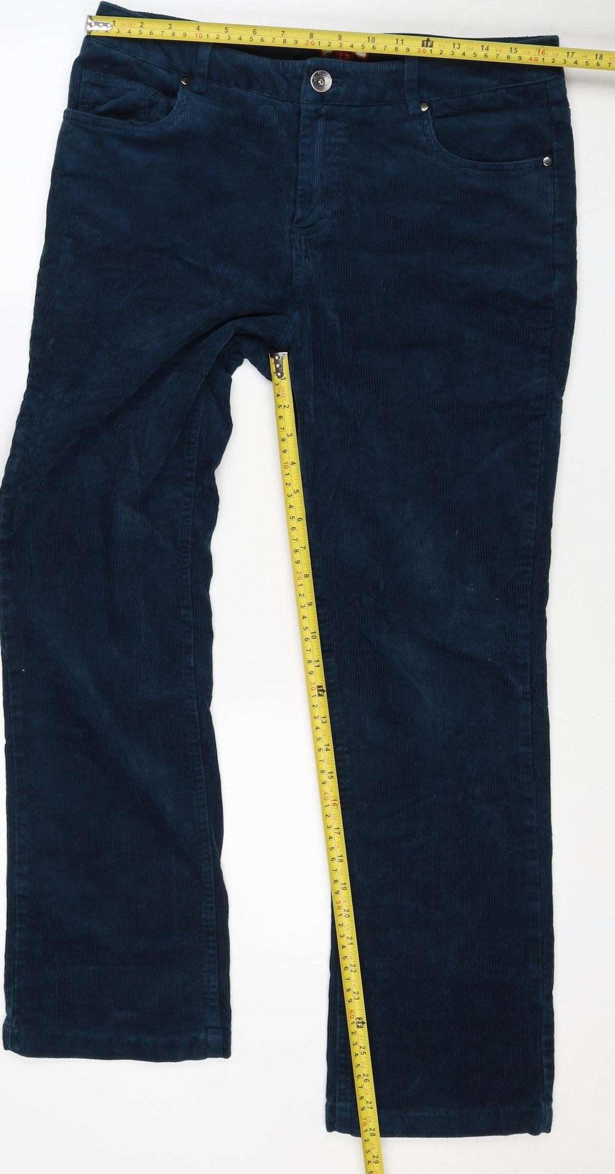 Joe Browns Women’s Blue UK 14 Corduroy Straight Trousers Pockets