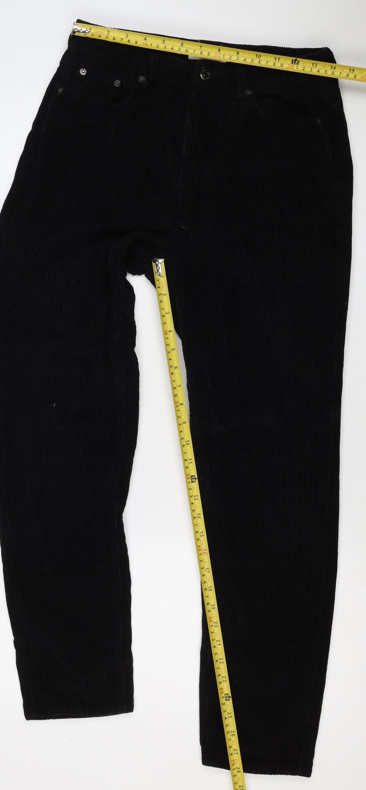 Topshop Women’s Black W30 UK 12 Corduroy Straight Trousers
