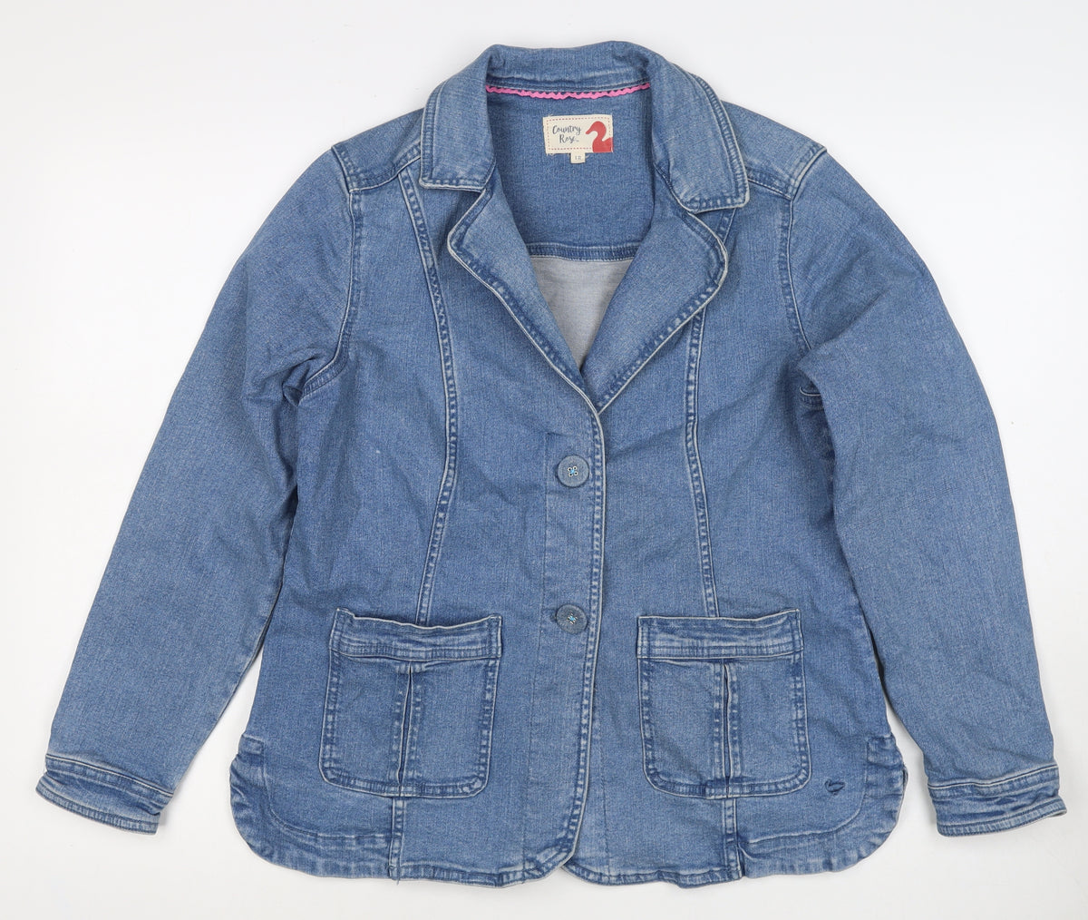 Country Rose Women’s Blue UK 12 Denim Blazer Jacket Cotton Stretch Pockets