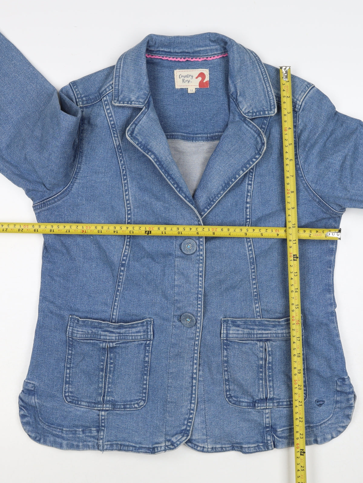 Country Rose Women’s Blue UK 12 Denim Blazer Jacket Cotton Stretch Pockets
