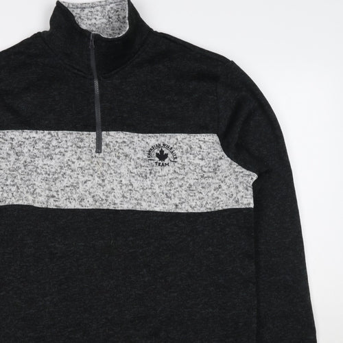 Fits For Me Men's Black Grey L 1/4 Zip Pullover High Neck Sweatshirt