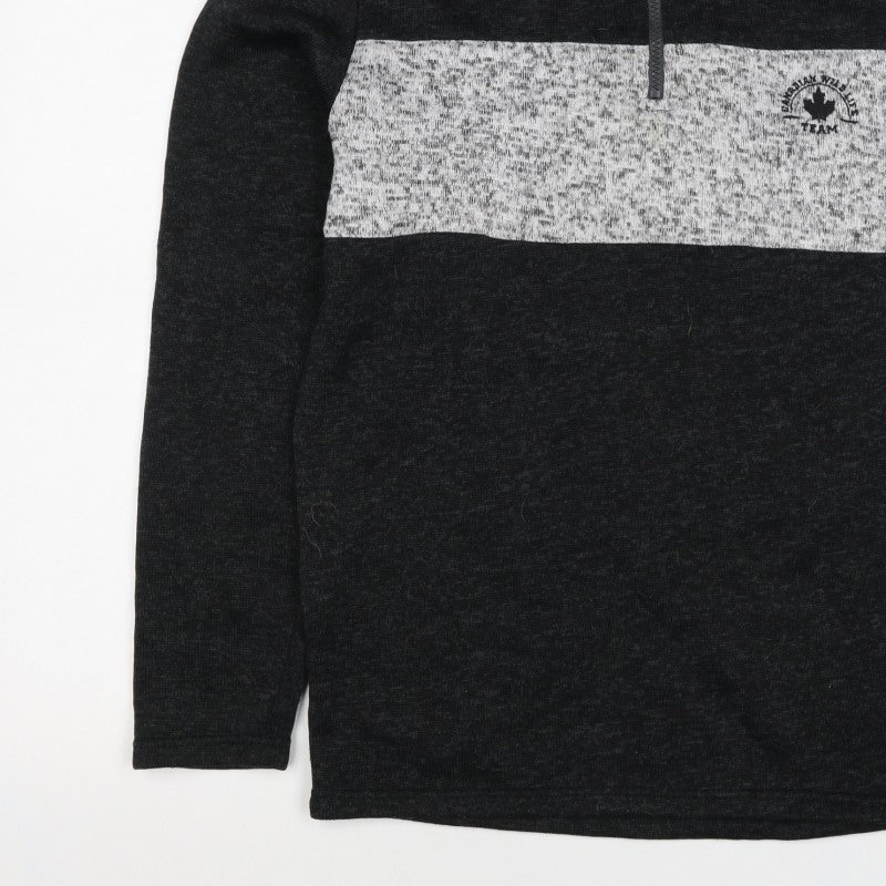Fits For Me Men's Black Grey L 1/4 Zip Pullover High Neck Sweatshirt