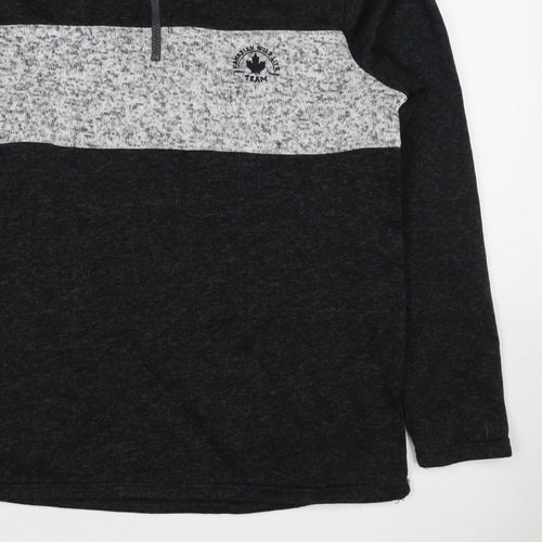 Fits For Me Men's Black Grey L 1/4 Zip Pullover High Neck Sweatshirt