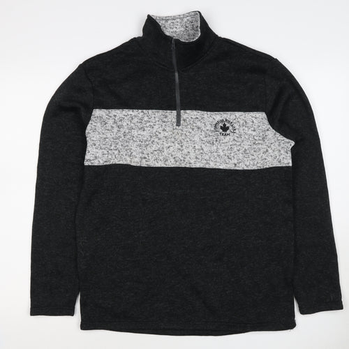 Fits For Me Men's Black Grey L 1/4 Zip Pullover High Neck Sweatshirt