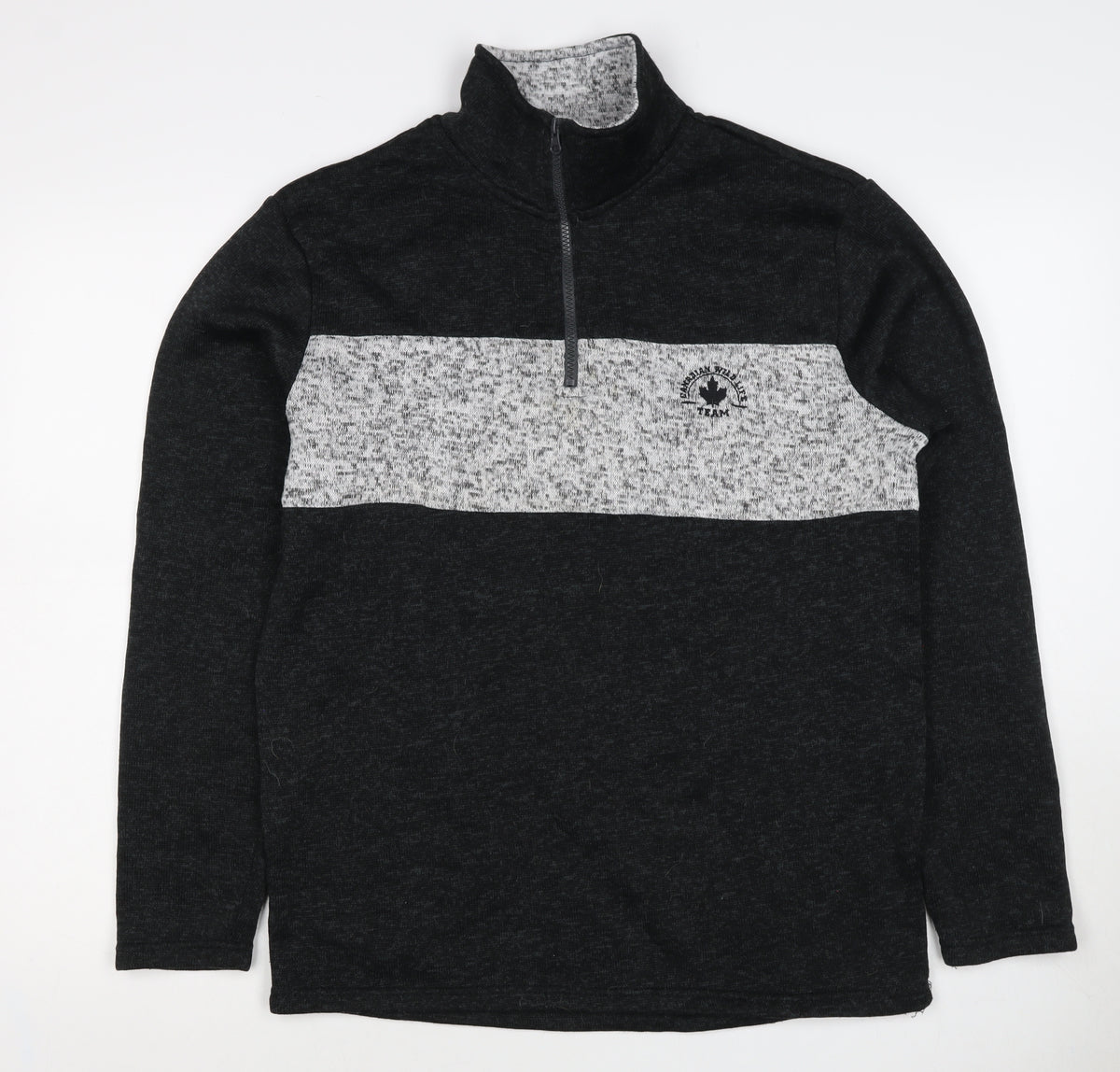 Fits For Me Men's Black Grey L 1/4 Zip Pullover High Neck Sweatshirt
