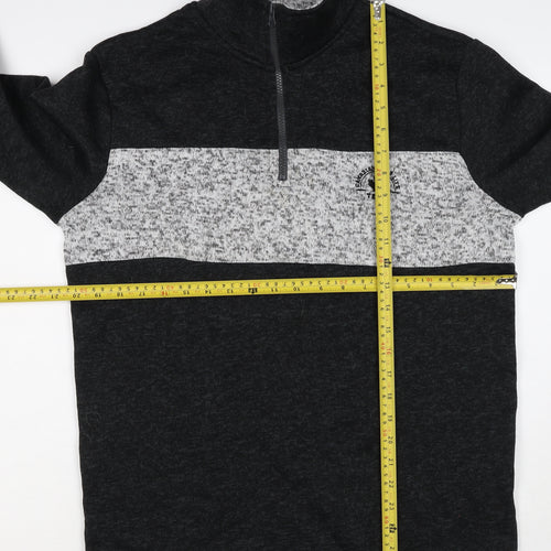 Fits For Me Men's Black Grey L 1/4 Zip Pullover High Neck Sweatshirt