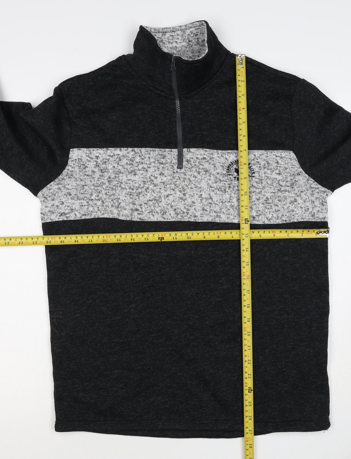 Fits For Me Men's Black Grey L 1/4 Zip Pullover High Neck Sweatshirt