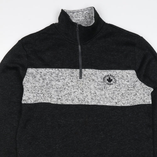 Fits For Me Men's Black Grey L 1/4 Zip Pullover High Neck Sweatshirt
