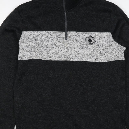 Fits For Me Men's Black Grey L 1/4 Zip Pullover High Neck Sweatshirt