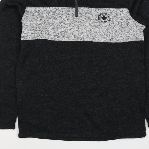 Fits For Me Men's Black Grey L 1/4 Zip Pullover High Neck Sweatshirt