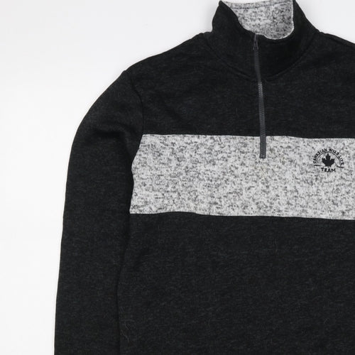 Fits For Me Men's Black Grey L 1/4 Zip Pullover High Neck Sweatshirt