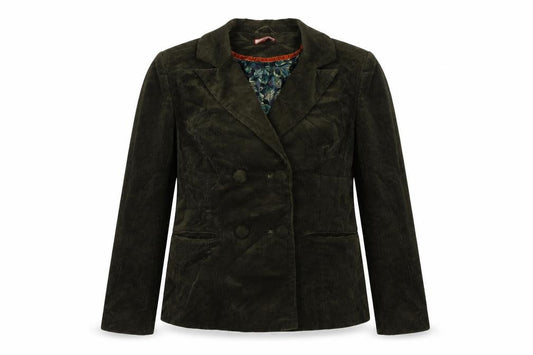 Joe Browns Women Green UK 12 Corduroy Double-Breasted Blazer Floral Lined