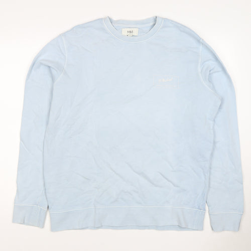 Marks and Spencer Men Blue L Logo Crew Neck Pullover Sweatshirt