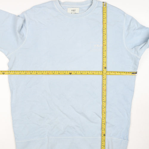Marks and Spencer Men Blue L Logo Crew Neck Pullover Sweatshirt