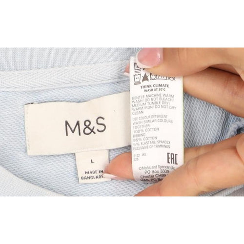 Marks and Spencer Men Blue L Logo Crew Neck Pullover Sweatshirt