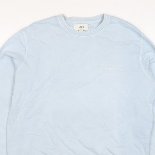 Marks and Spencer Men Blue L Logo Crew Neck Pullover Sweatshirt