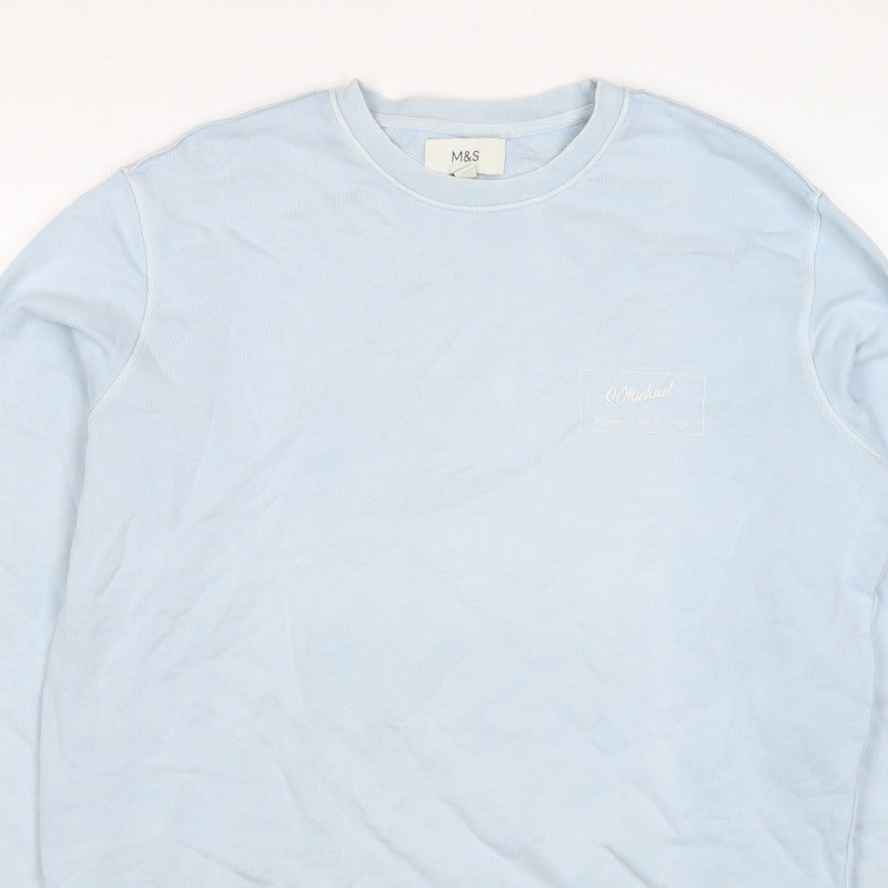 Marks and Spencer Men Blue L Logo Crew Neck Pullover Sweatshirt
