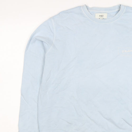 Marks and Spencer Men Blue L Logo Crew Neck Pullover Sweatshirt