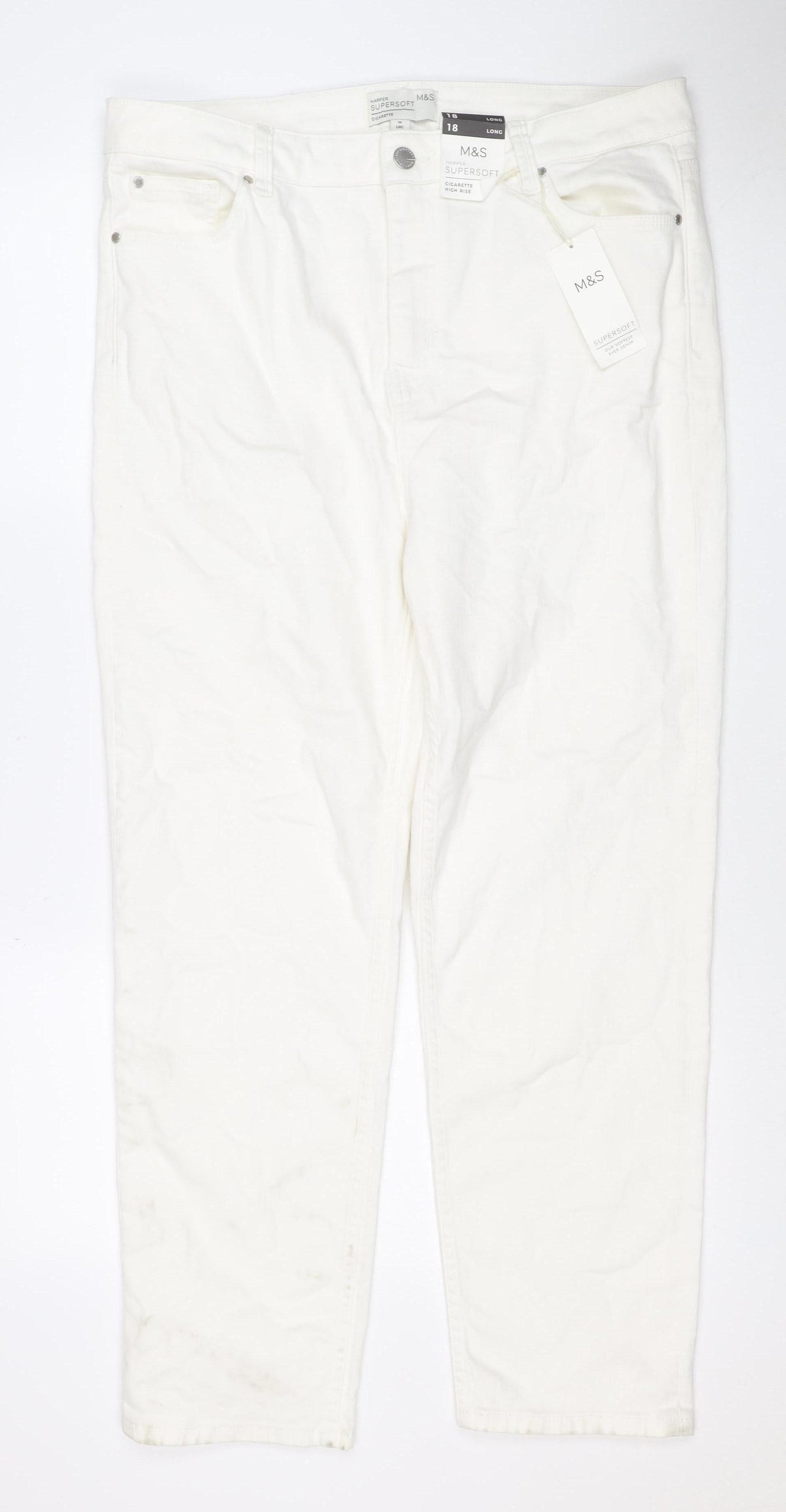 Marks and Spencer Women White UK 18 Long Harper Supersoft Cigarette Jeans