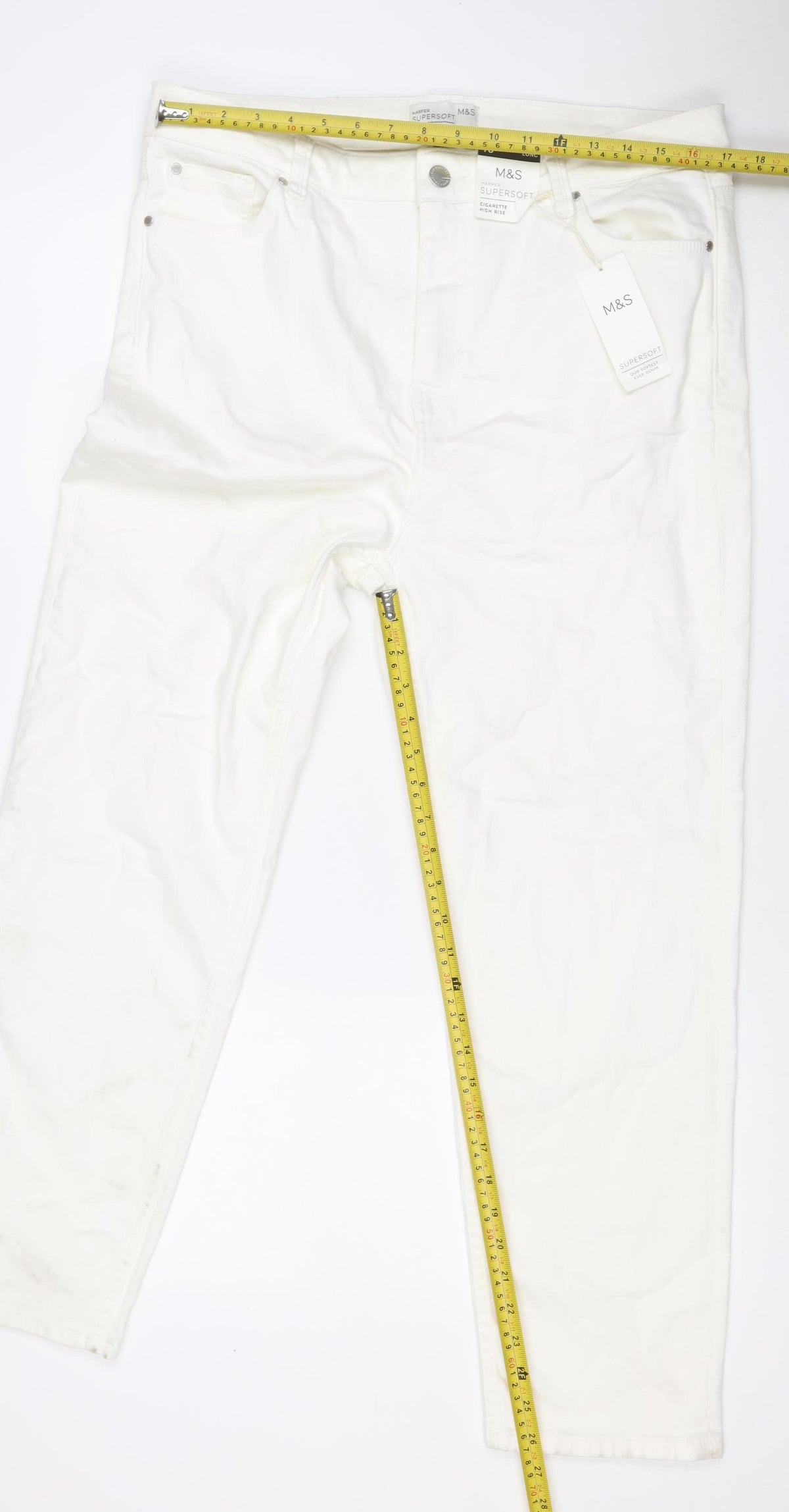 Marks and Spencer Women White UK 18 Long Harper Supersoft Cigarette Jeans