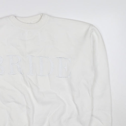 Six Stories Women’s White S Bride Embroidered Crew Neck Pullover Sweatshirt