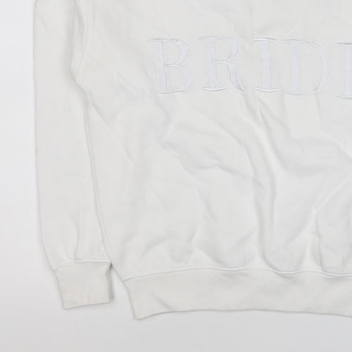 Six Stories Women’s White S Bride Embroidered Crew Neck Pullover Sweatshirt