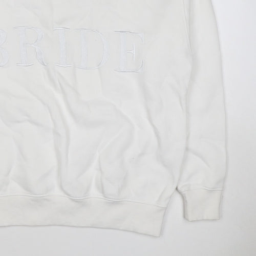 Six Stories Women’s White S Bride Embroidered Crew Neck Pullover Sweatshirt