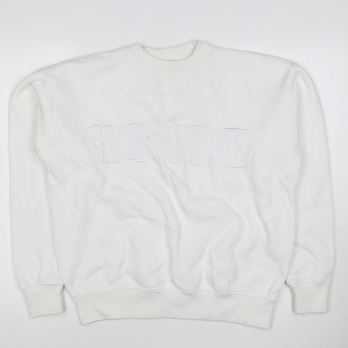 Six Stories Women’s White S Bride Embroidered Crew Neck Pullover Sweatshirt