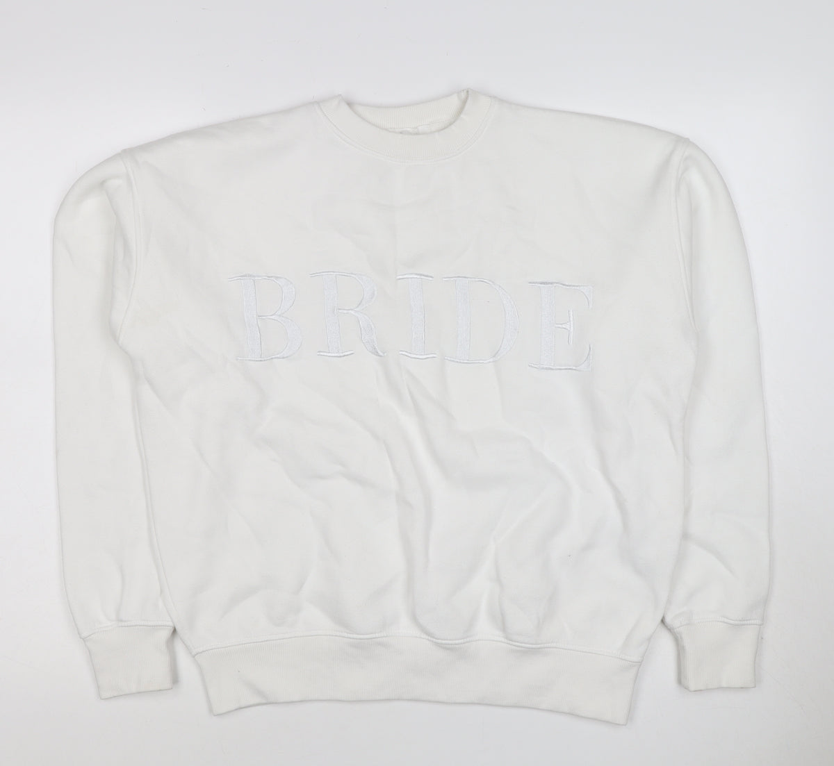 Six Stories Women’s White S Bride Embroidered Crew Neck Pullover Sweatshirt