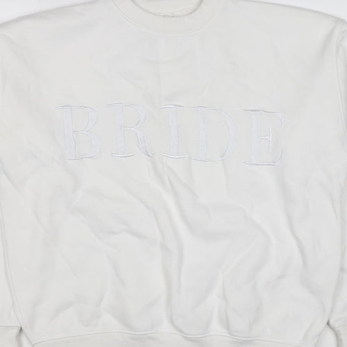 Six Stories Women’s White S Bride Embroidered Crew Neck Pullover Sweatshirt